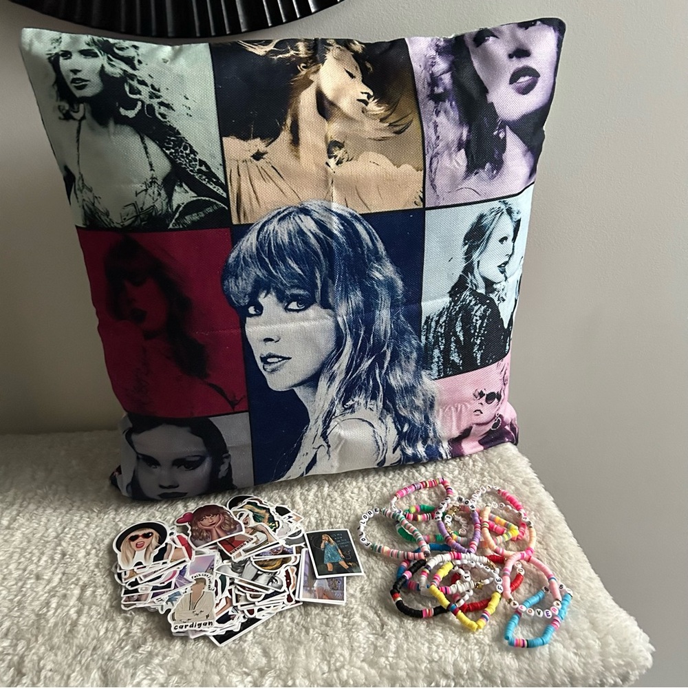 Taylor Swift Pillow case, Bracelets & Stickers Lot